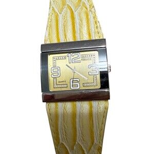 Bijoux Terner Yellow Faux Snakeskin Rhinestone Rectangle Quartz Watch